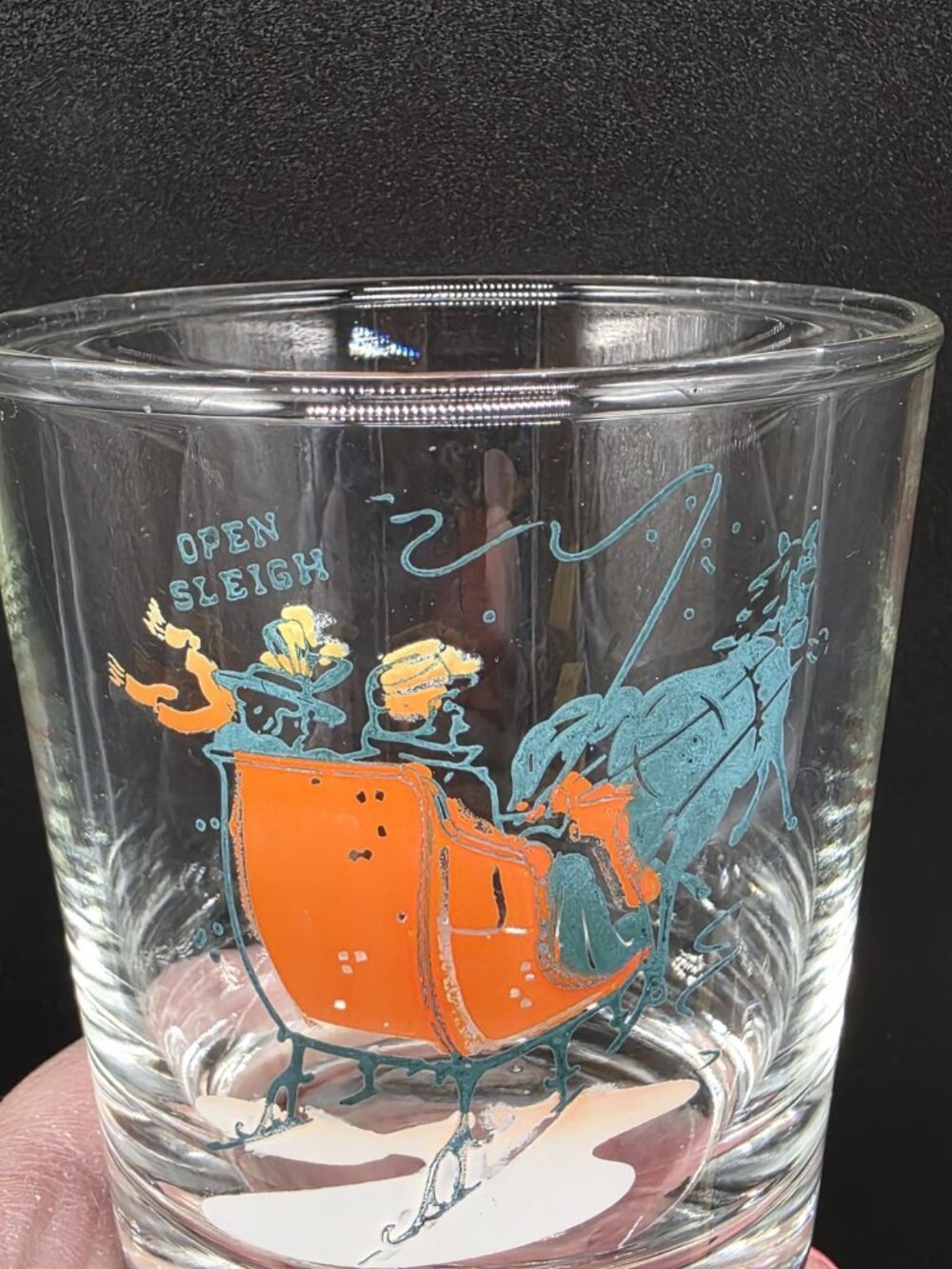 Vintage Barware Glass ‘Open Sleigh’ Christmas Holiday Low Ball Replacement